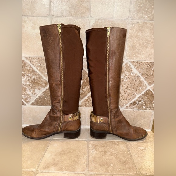 Steven by Steve Madden Ranaldo Riding Brown Boot gold metal accents brown 6.5M - Picture 5 of 9